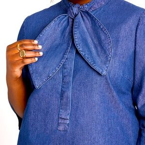 Tie Neck Denim Dress